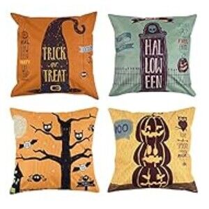 Set of 4 Halloween Throw Pillow Case 18"x18" Decorative Pillow Covers, Linen